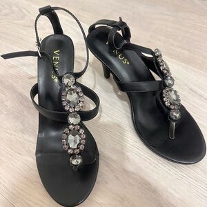 VENUS Black Crystal Embellished Heels